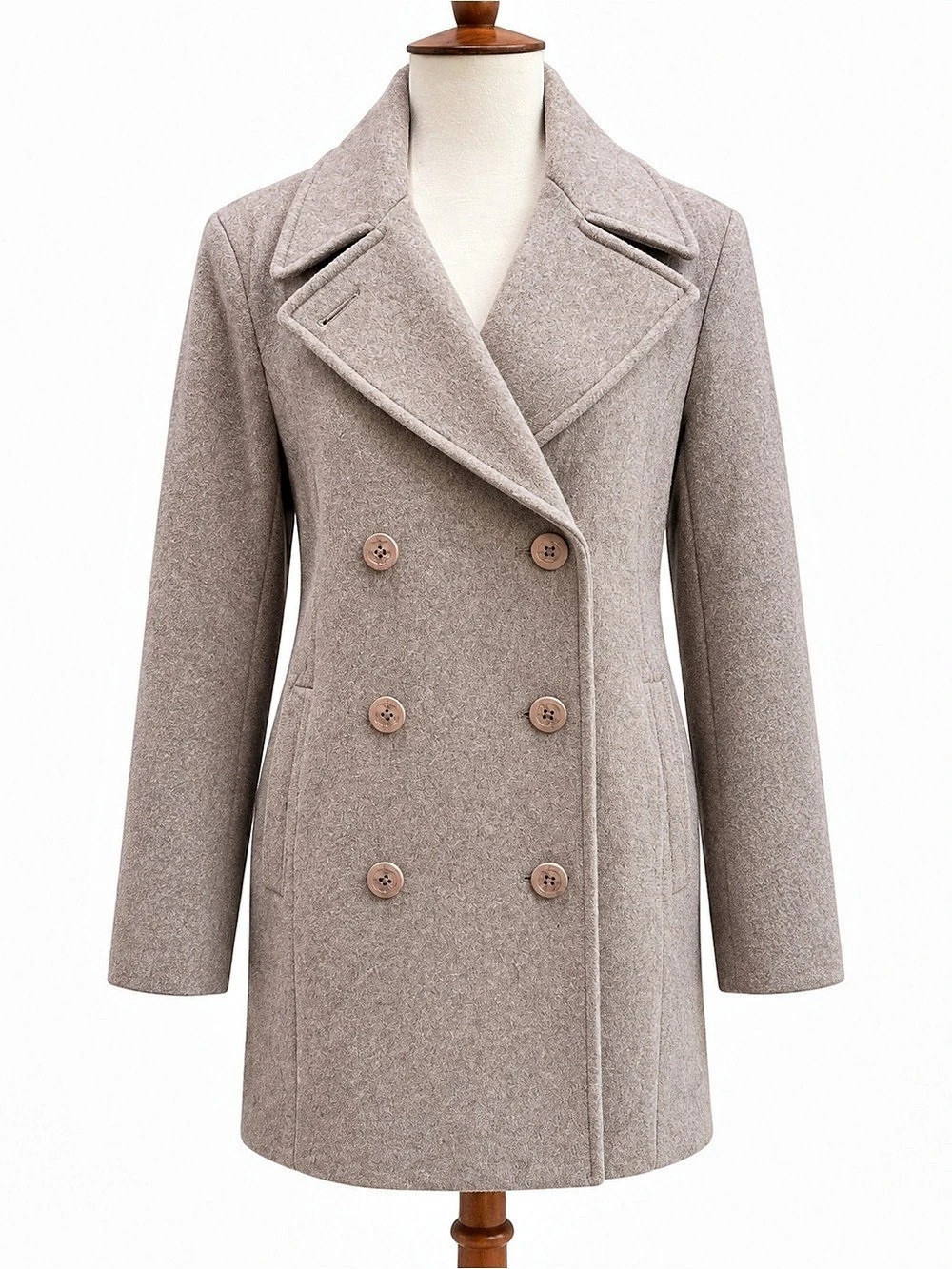 Talbots Wool Double-Breasted Pea Coat Size 8 Gray Beige Women’s Jacket
